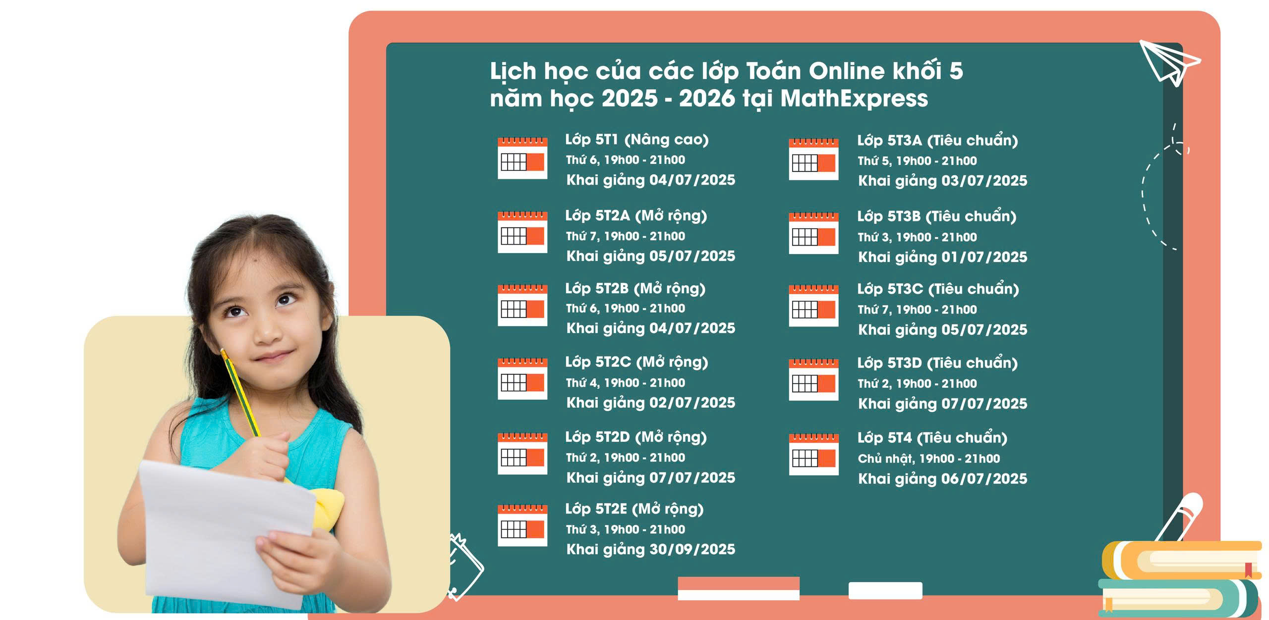 Lịch học khối 5 online